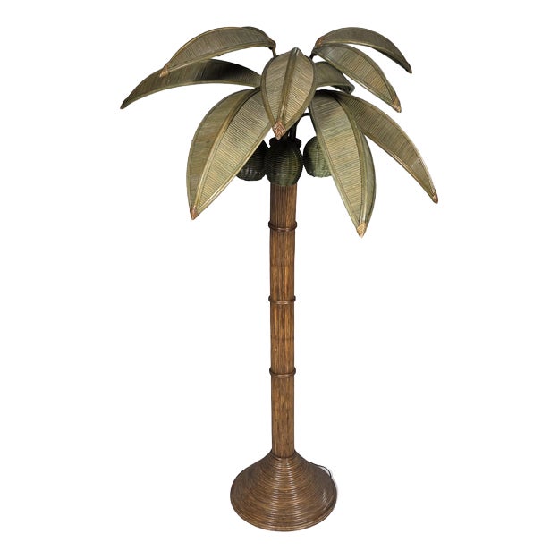 Mario Lopez Toress Bamboo Palm Tree Floor Lamp, 1970s For Sale