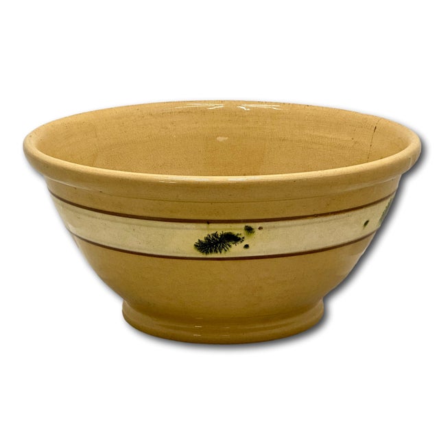 Mid 19th Century Large Size Antique Green Seaweed Decorated & Banded Yellow Ware Kitchen Mixing Bowl Circa Late 19th Century For Sale - Image 5 of 18