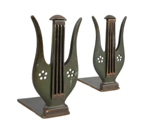 1970s Brass Musical Harp Bookends - Pair