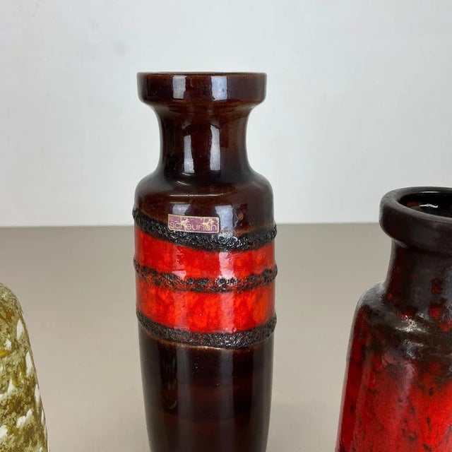 Vintage German Pottery Fat Lava Vases from Scheurich, 1970s, Set of 3 For Sale - Image 9 of 18