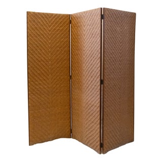 Three-Panel Woven Wicker Screen, 1970s For Sale