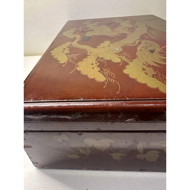Antique Japanese Lacquer Box with Crane Motif, 1920s For Sale - Image 9 of 13