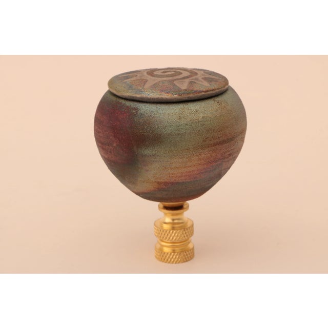 Metal Raku Pottery Lamp Finial on Brass Hardware For Sale - Image 7 of 7