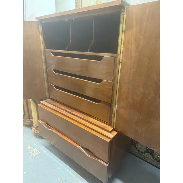 1960s Mid-Century Modern American of Martinsville Walnut High Boy Dresser or Armoire For Sale - Image 5 of 18