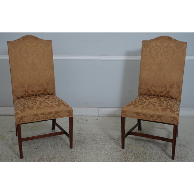 Set of 6 Mahogany Gold Damask Upholstered Dining Chairs For Sale - Image 13 of 18
