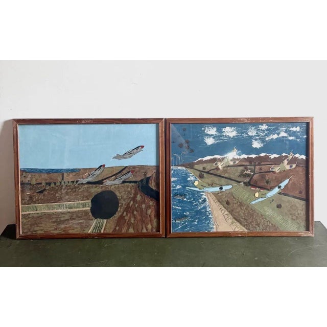 1980s WWII Narrative Battle Scene Folk Art Painting, Signed Gilbert W. Schuett For Sale - Image 11 of 11