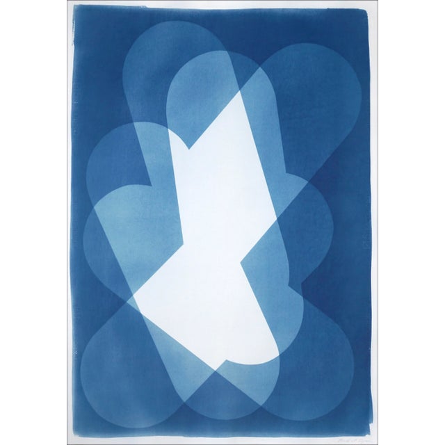 2022 "Geometric Cloud" Contemporary Original Abstract Cyanotype Monotype For Sale - Image 9 of 9
