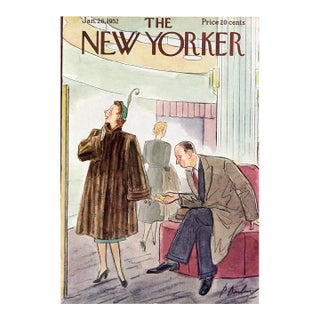 1952 Original New Yorker Magazine Cover, January 26, Perry Barlow Cover Art, Fashion For Sale