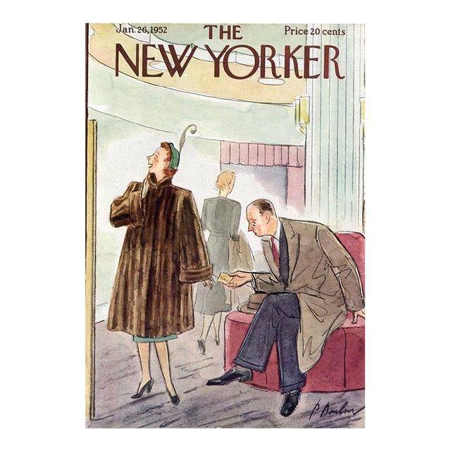 1952 Original New Yorker Magazine Cover, January 26, Perry Barlow Cover Art, Fashion For Sale