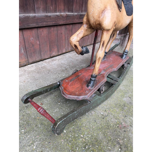 Antique Rocking Horse in Wood, 1940 For Sale - Image 3 of 18