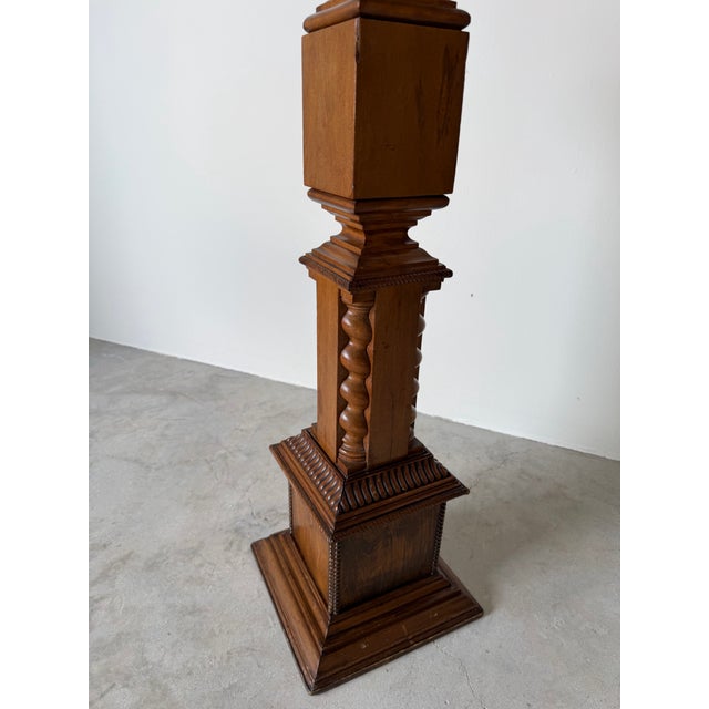 Brown Vintage American Turned Wood Pedestal Stand For Sale - Image 8 of 12