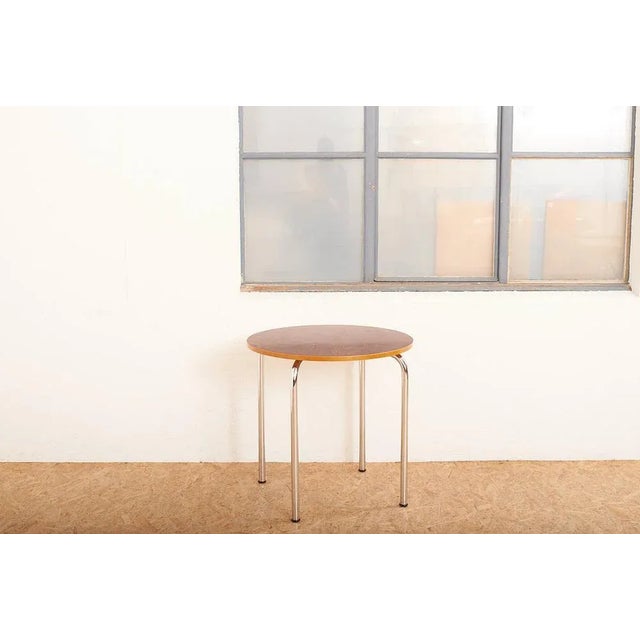 Steel Tube Table in Steel Frame Tube Chrome-Plated, Plate Plywood Stained Dark & Beech Wood Edge For Sale - Image 9 of 11