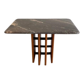 1970s Danish Modern Marble and Teak Panel Side Table For Sale