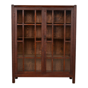 Stickley Brothers Style Antique Mission Oak Arts & Crafts Bookcase Cabinet, Circa 1920s