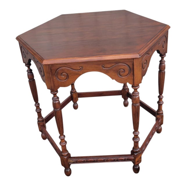 1940s Vintage American Cherry Center Table Carved Traditional For Sale - Image 11 of 17