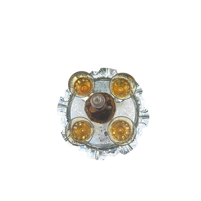 1930s Art Deco Chrome Amber Yellow Glass Decanter & Cordial Set W/Tray For Sale In West Palm - Image 6 of 9