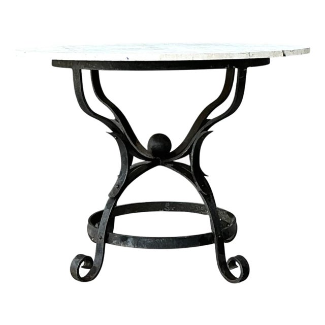 Vintage Wrought Iron Dining Table With Stone Top For Sale