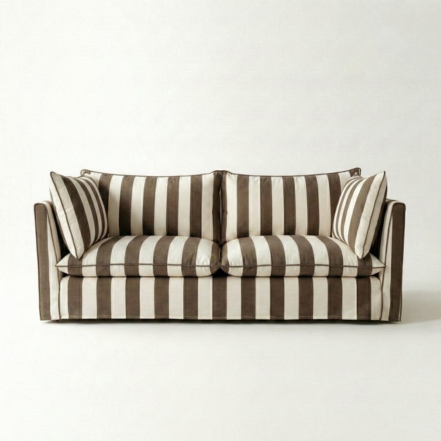 Not Yet Made - Made To Order Sophie Conran Coco 3 Seater Sofa - Chocolate Stripes with Knife Edge Cushion For Sale - Image 5 of 5