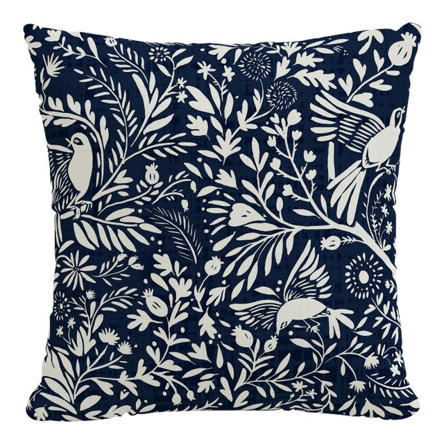 22" Indoor/Outdoor Pillow Navy Suki Chinois For Sale