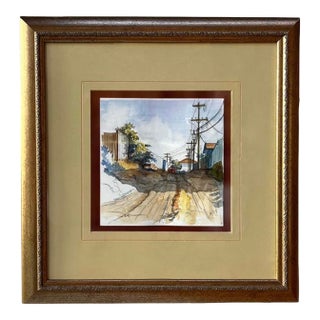 Duke Windsor, "Red Car (South Park)", Impressionist Watercolor Cityscape, Framed For Sale