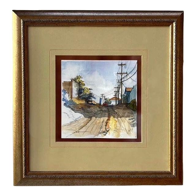 Duke Windsor, "Red Car (South Park)", Impressionist Watercolor Cityscape, Framed For Sale