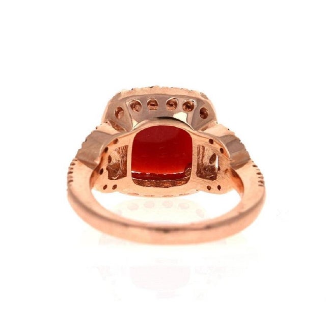 3.95 Carat Coral and Diamond 14 Karat Rose Gold Cocktail Ring, Size 7 For Sale - Image 4 of 6