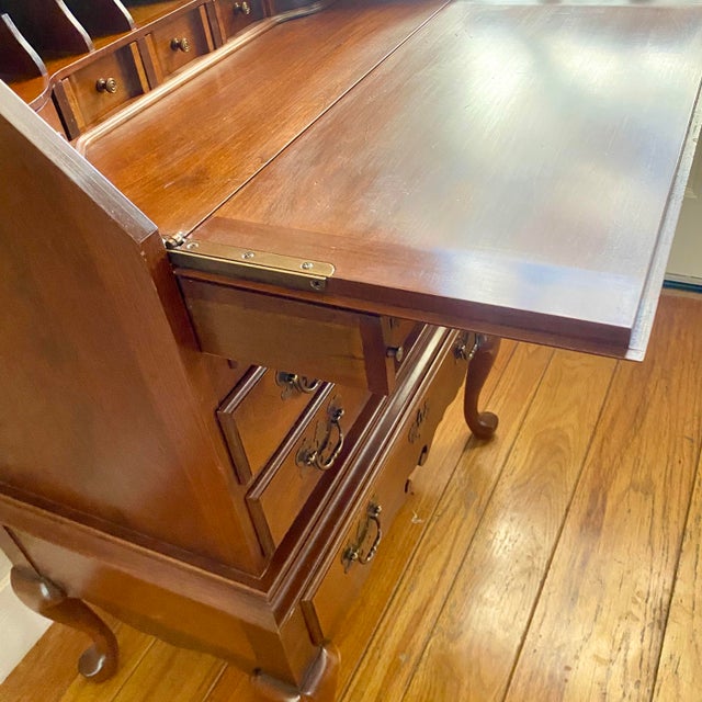 Queen Anne Maddox Colonial Reproductions Cherrywood Queen Anne Style Slant-Front Secretary Desk For Sale - Image 3 of 17