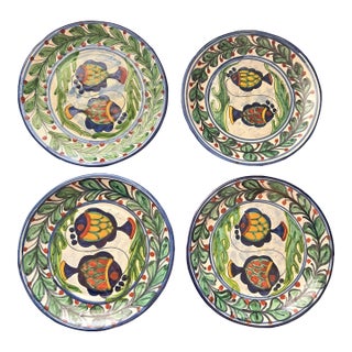 Hand-Painted Mexican Talavero Fish Plates - Set of 4 For Sale