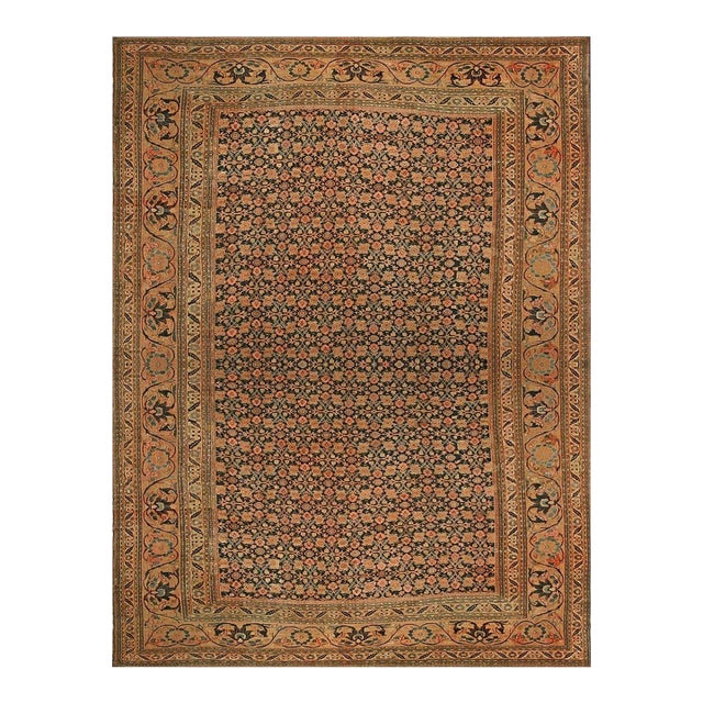 Beautiful Large Antique Persian Khorassan Moud Rug With Floral Background on Navy Color For Sale