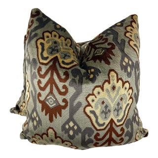 Ikat Velvet in Sage Pillows- a Pair For Sale