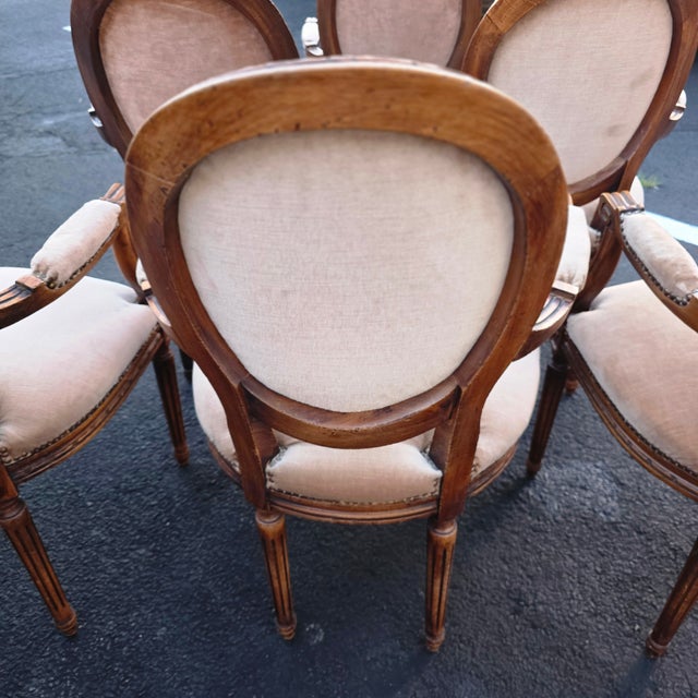 Set of Six W. & J. Sloane Louis XVI Revival Walnut Oval Back Dining Armchairs, Mid-Century For Sale - Image 14 of 17