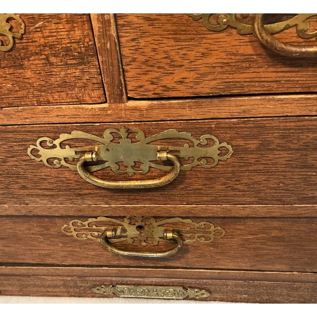 Vintage Japanese Wood Tansu Jewelry Chest With Brass Hardware, Circa 50s For Sale - Image 9 of 12
