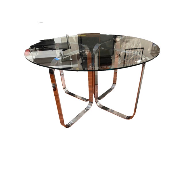 Mid-Century Modern Italy 1970s Mid-Century Modern Glass and Stainless Steel Dining Table - Unsigned Gary Gutterman / Axius Design. For Sale - Image 3 of 9