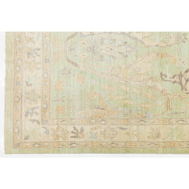 Lavender Modern Oushak Style Hand-Knotted Wool Area Rug in Soft Sage, Gold & Lavender For Sale - Image 8 of 12