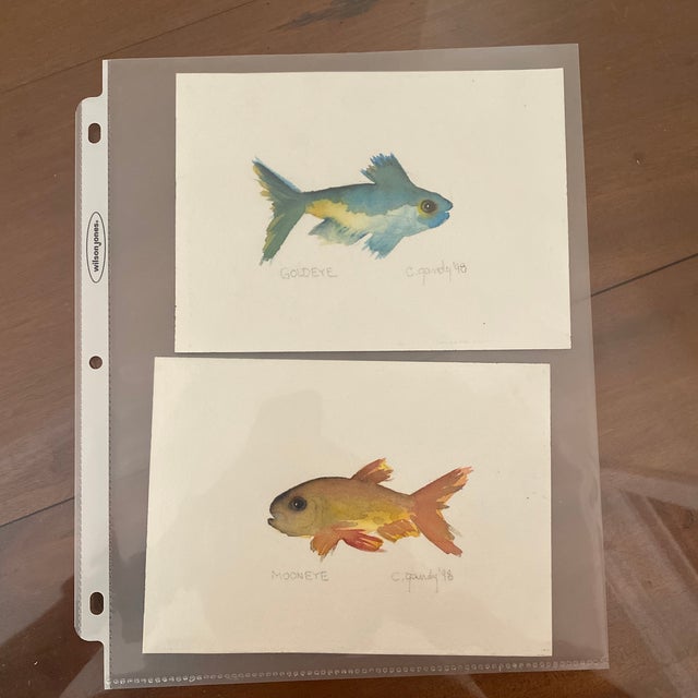 1990s Watercolor Fish Paintings Small Scale - a Pair For Sale - Image 11 of 11