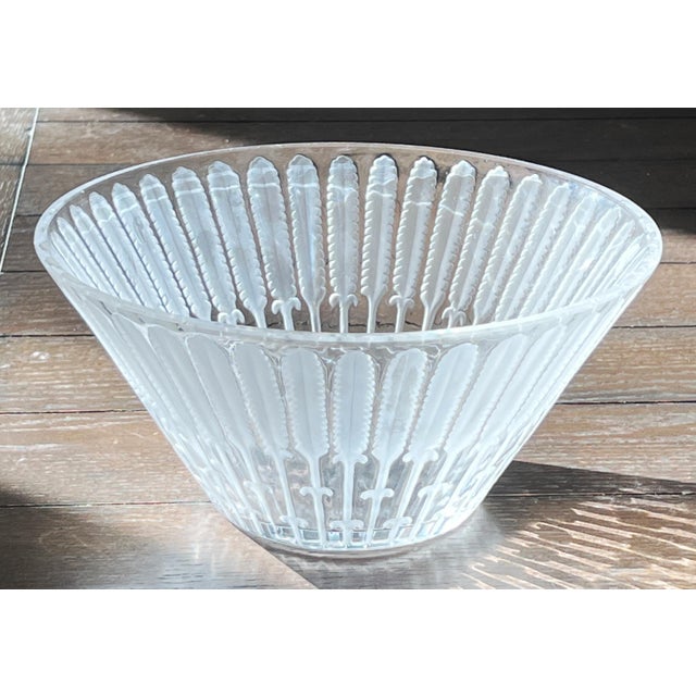 Vintage Lalique Crystal Feather Ears of Wheat 10" Diameter Centerpiece Bowl France. 1980s Measures 10" Diameter x 4 3/4"...