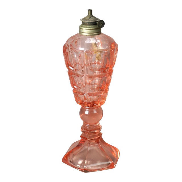 Antique Pink Coinspot Pressed Glass Oil Lamp Circa 1840 For Sale