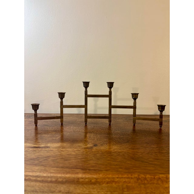 Vintage Danish Modern Modular Brass Candelabra - 6 Arm Candle Holder For Sale In Miami - Image 6 of 8