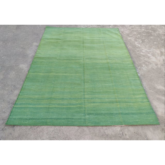 Cotton Vegetable Dyed Solid Forest Green Reversible Rug 8'x10' These special flat-weave dhurries are hand-woven with 15...