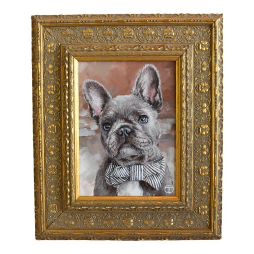 Frenchie French Bulldog Puppy Dog Portrait Painting Including the