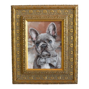 Frenchie French Bulldog Puppy Dog Portrait Painting Including the Antiqued Museum Quality Gold Frame