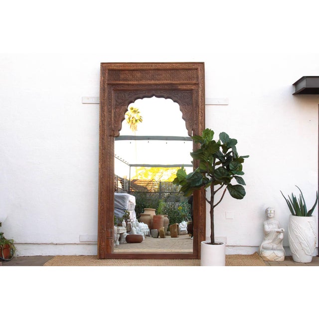 Islamic 116" Tall Moorish Arch Carved Palace Floor Mirror For Sale - Image 3 of 8