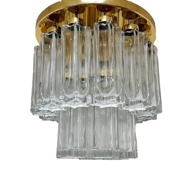 Mid-Century Modern Brass Glass Ceiling Light from Glashütte Limburg, 1980s For Sale