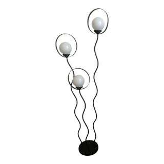 1980s Postmodern Black Metal Triple Globe Floor Lamp With Halo Rings For Sale