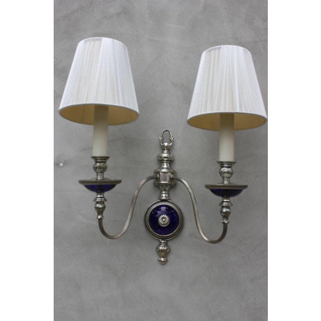 French Art Nouveau Wall Sconces in Cobalt Blue Glass, 1940s, Set of 2 For Sale - Image 6 of 11