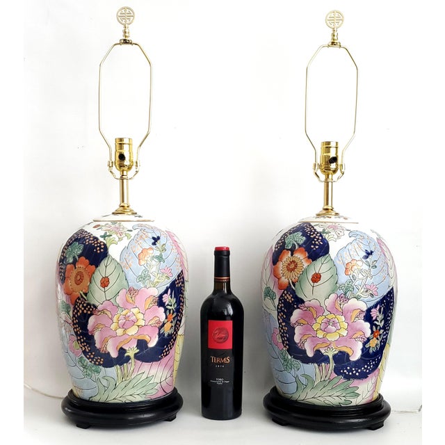 Mid 20th Century Lamps Ginger Jar Chinese Tobacco Leaf Pair For Sale - Image 5 of 13