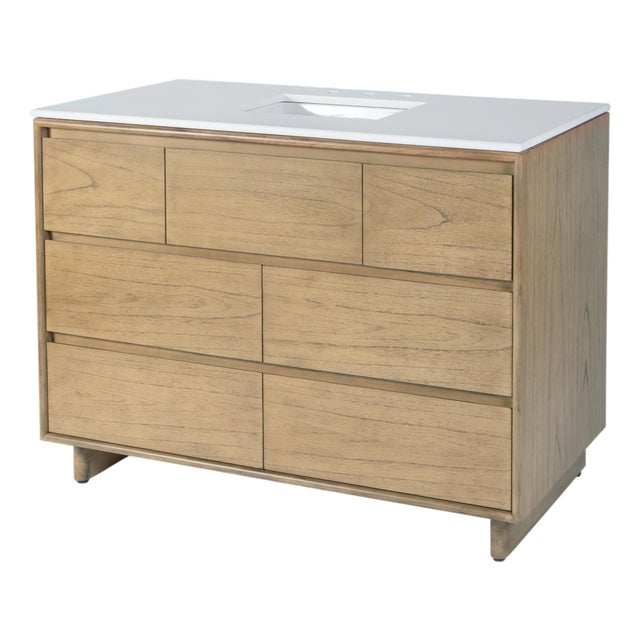 Halmstad 48 in. W Rectangular Wood Single Sink 6 Drawer Bathroom Vanity Set, Blonde Oak For Sale