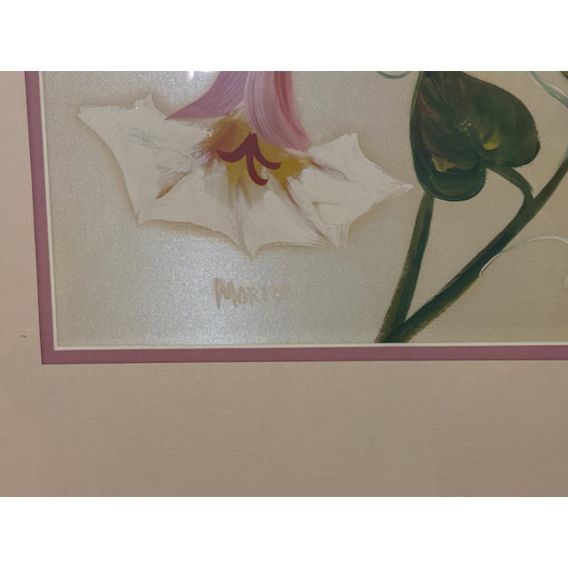 Late 20th Century Original Art, Morning Glories, Custom Framed Art Painted on Silk For Sale - Image 5 of 11