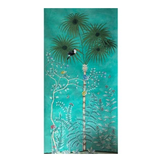 Hand-Painted Chinese-Inspired Blue Tropical Wallpaper Mural | Handmade Xuan Paper | 48" × 96" For Sale