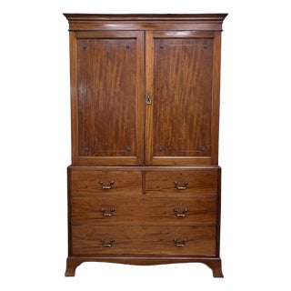 Antique Solid Mahogany English Linen Cabinet Over Chest of Drawers c.1910 For Sale